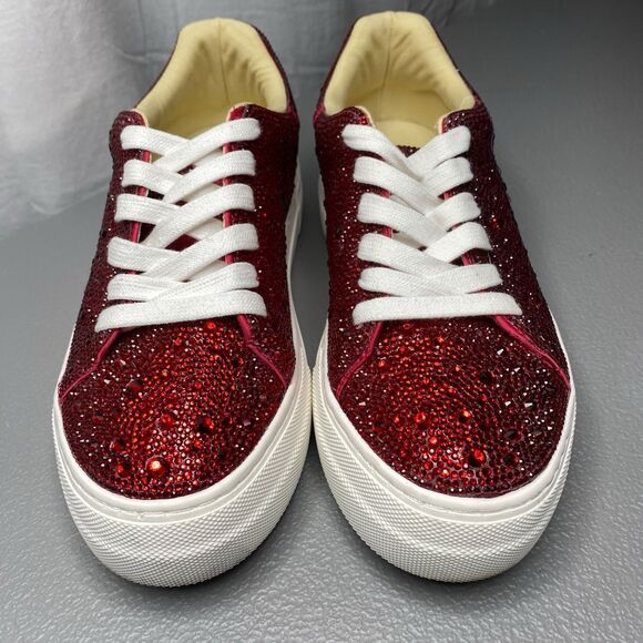 Betsey Johnson Sidny Fashion Sneakers Womens Size 6 Rhinestone Platform Red Ruby - Picture 7 of 10